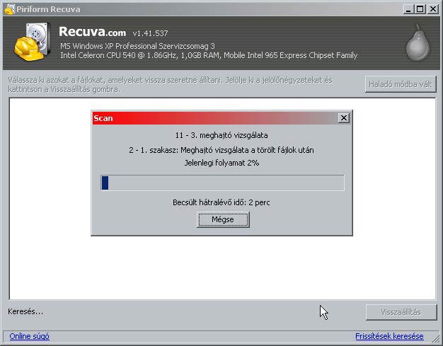 Recuva keresés