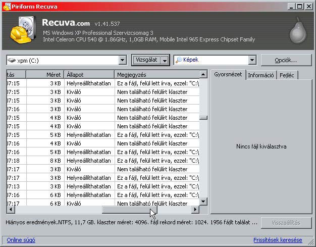 Recuva, helyreállítható vagy nem
