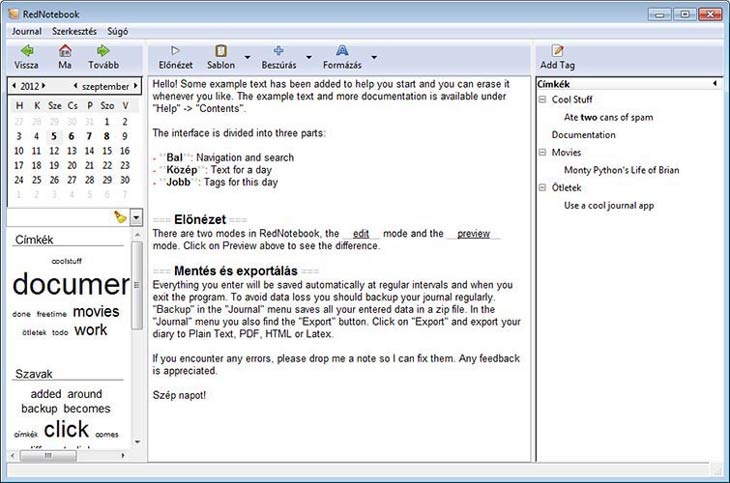 RedNotebook feltelepítve
