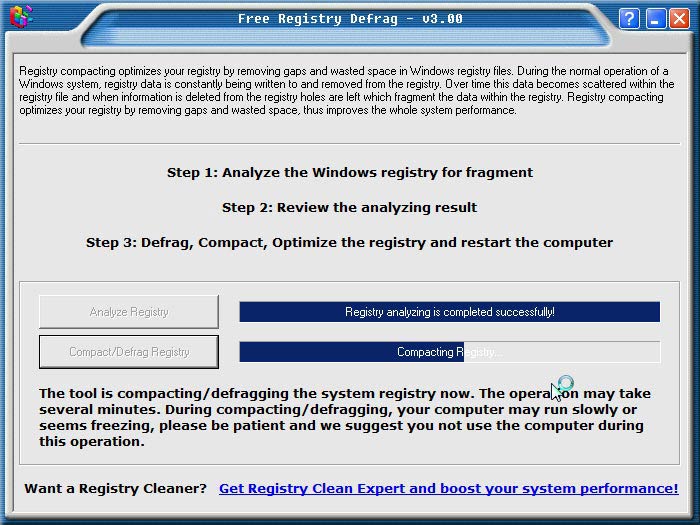 Registry Defrag tömörítés