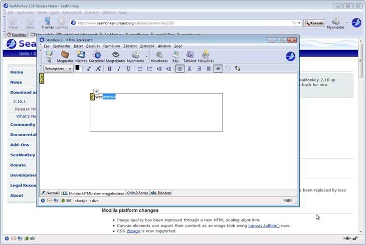 SeaMonkey HTML szerkesztő