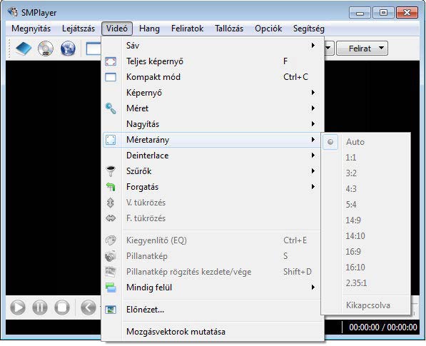 SMPlayer méretarány