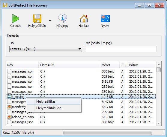 SoftPerfect File Recovery helyreállíthatunk