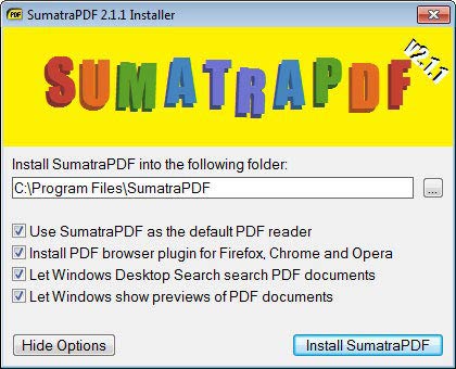Sumatra PDF alapértelmezett PDF olvasó