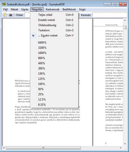 Sumatra PDF nagyítás