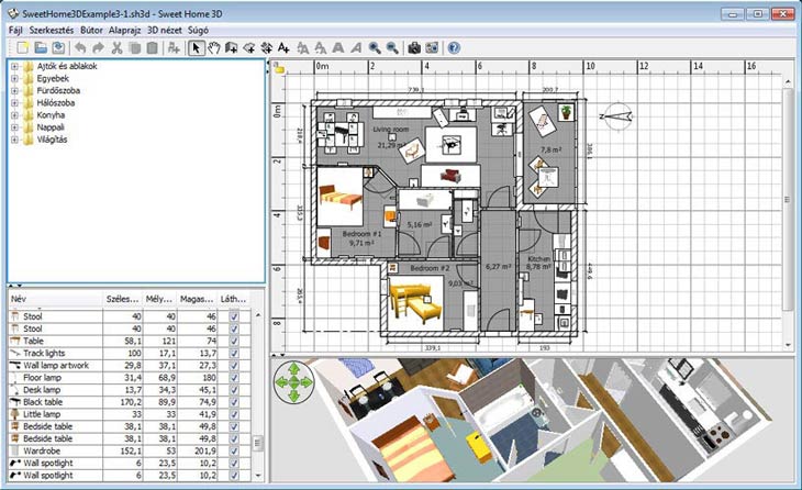Sweet Home 3D tervrajz megnyitva