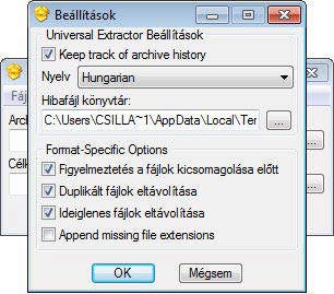 Universal Extractor beállítások