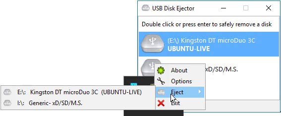 USB Disk Ejector menü