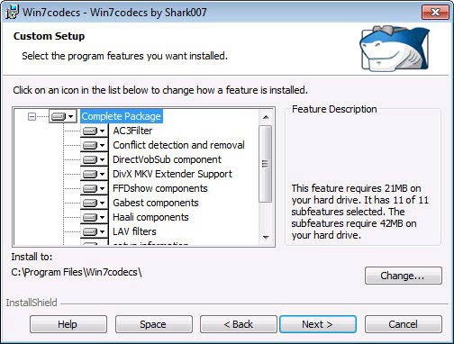 Win7codecs codecek, szűrők