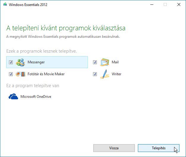 Windows Live Essentials programjai Windows 10-en