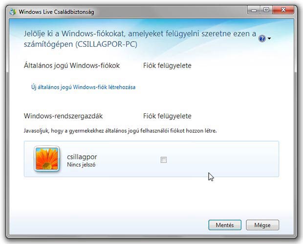 Családbiztonság által felügyelt fiók