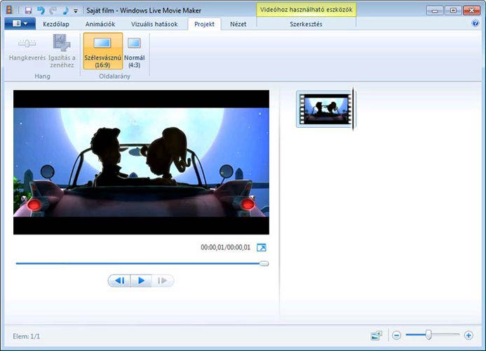 Windows Live Movie Maker arányok