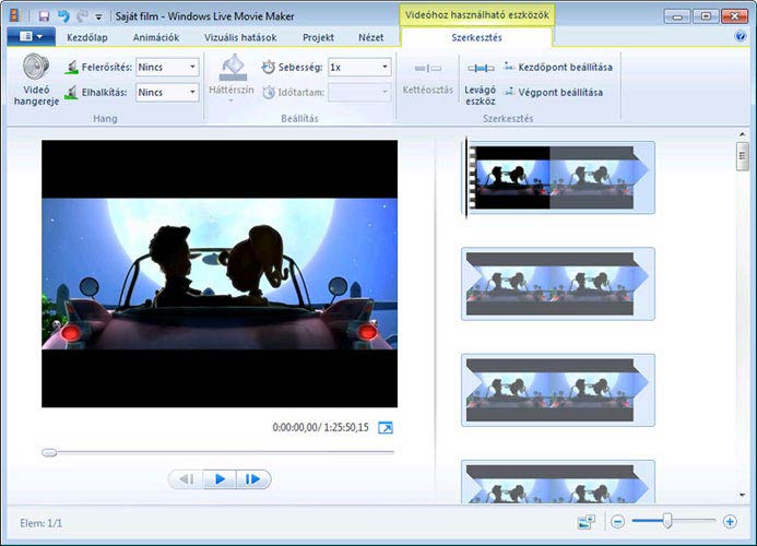 Windows Live Movie Maker eszközök
