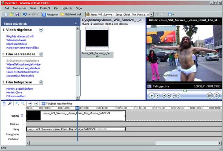 Windows Movie Maker - videó betöltve