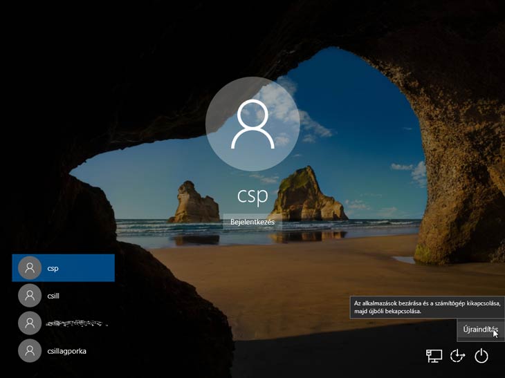 kikapcsolás, újraindítás