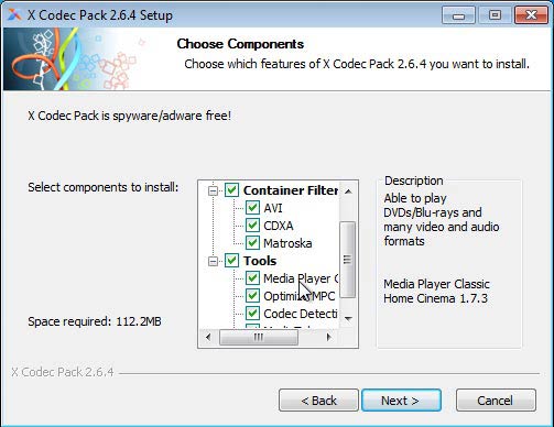 x codec pack konténer fájlok és eszközök
