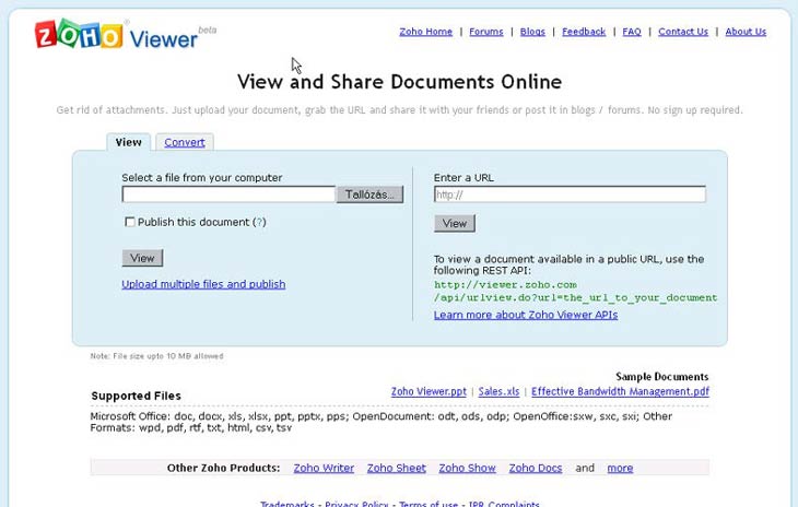 Zoho olvasó, konvertáló